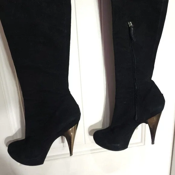 Giuseppe Zanotti Womens Boots OTK Black Suede Leather Thigh High Heel Shoe 40 10 - Picture 6 of 15